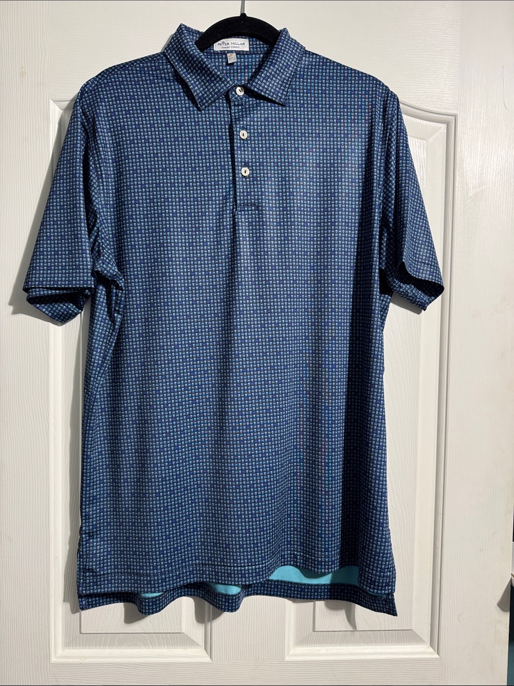 Peter Millar Summer Comfort Golf Polo Shirt Purple Tennis Print Men’s Medium